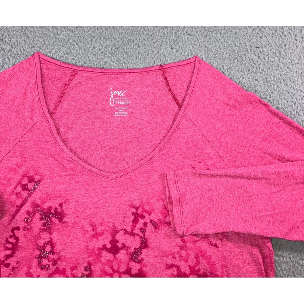 Y2K Burnout Western‎ Shirt 16W Pink Glitter Graphic Side Shirred Suburban Casual